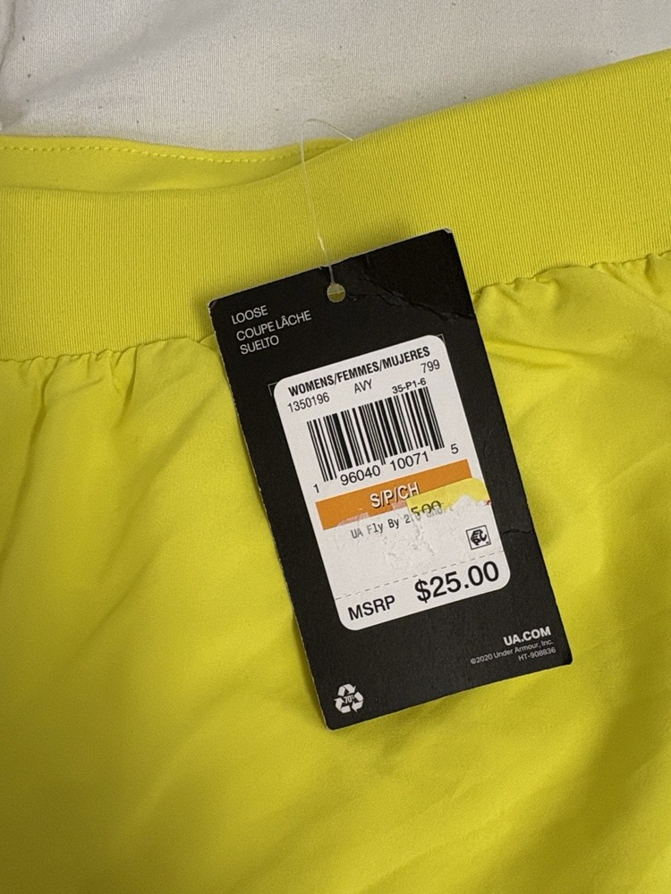 Under Armour UA Fly By Athletic Shorts Yellow Polyester Drawstring Loose Fit