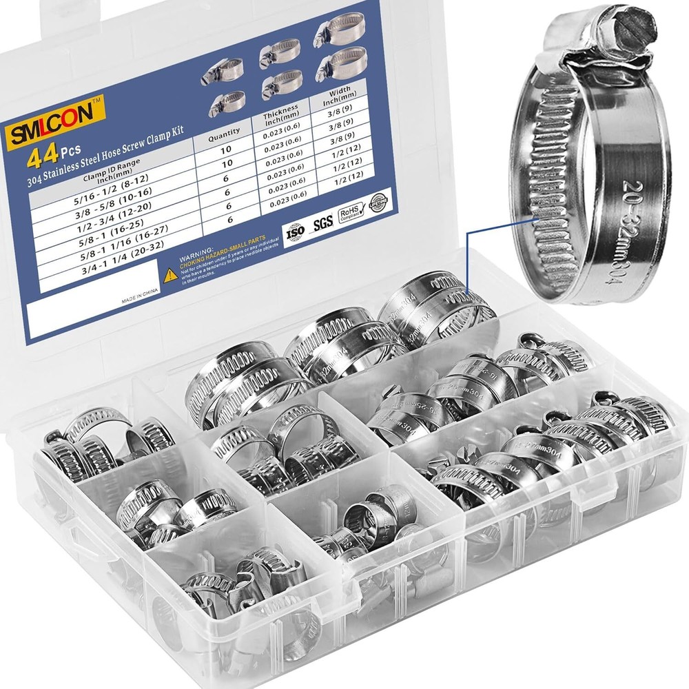 Heavy Duty Hose Clamp Kit - 44PCS,1/4''- 44 Pcs Kit, Silver