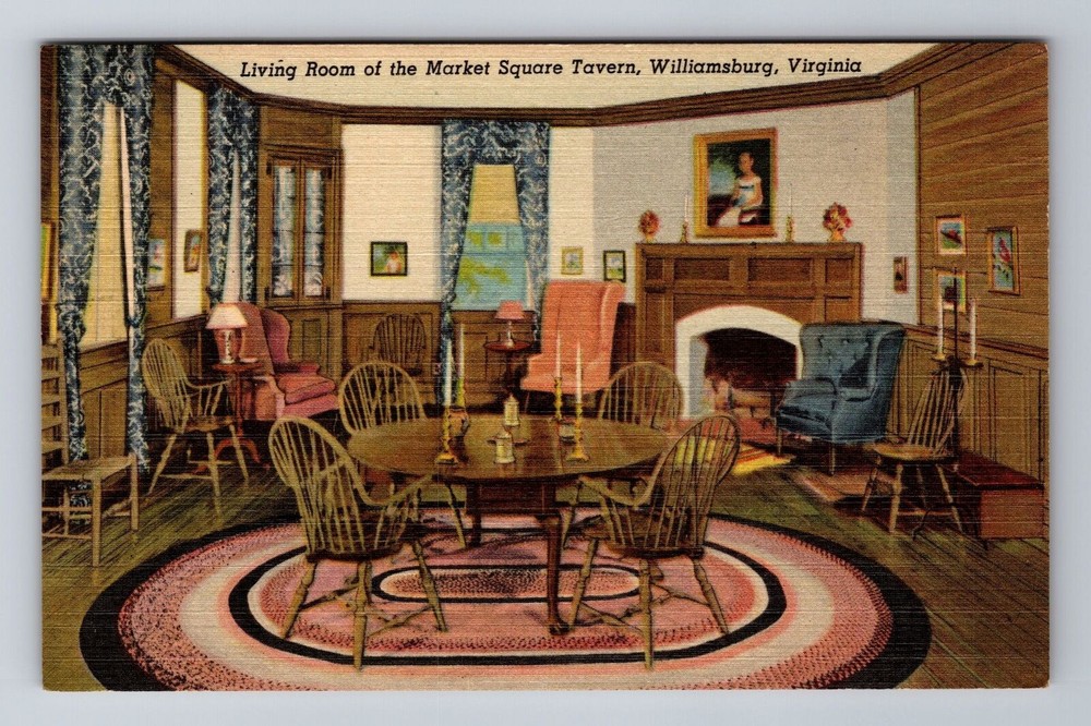 Williamsburg VA-Virginia, Market Square Tavern Living Room, Vintage Postcard