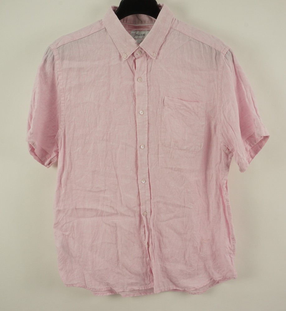 Porter & Ash 100% Linen Men's XL Slim Fit Short Sleeve Pink Button Down Shirt