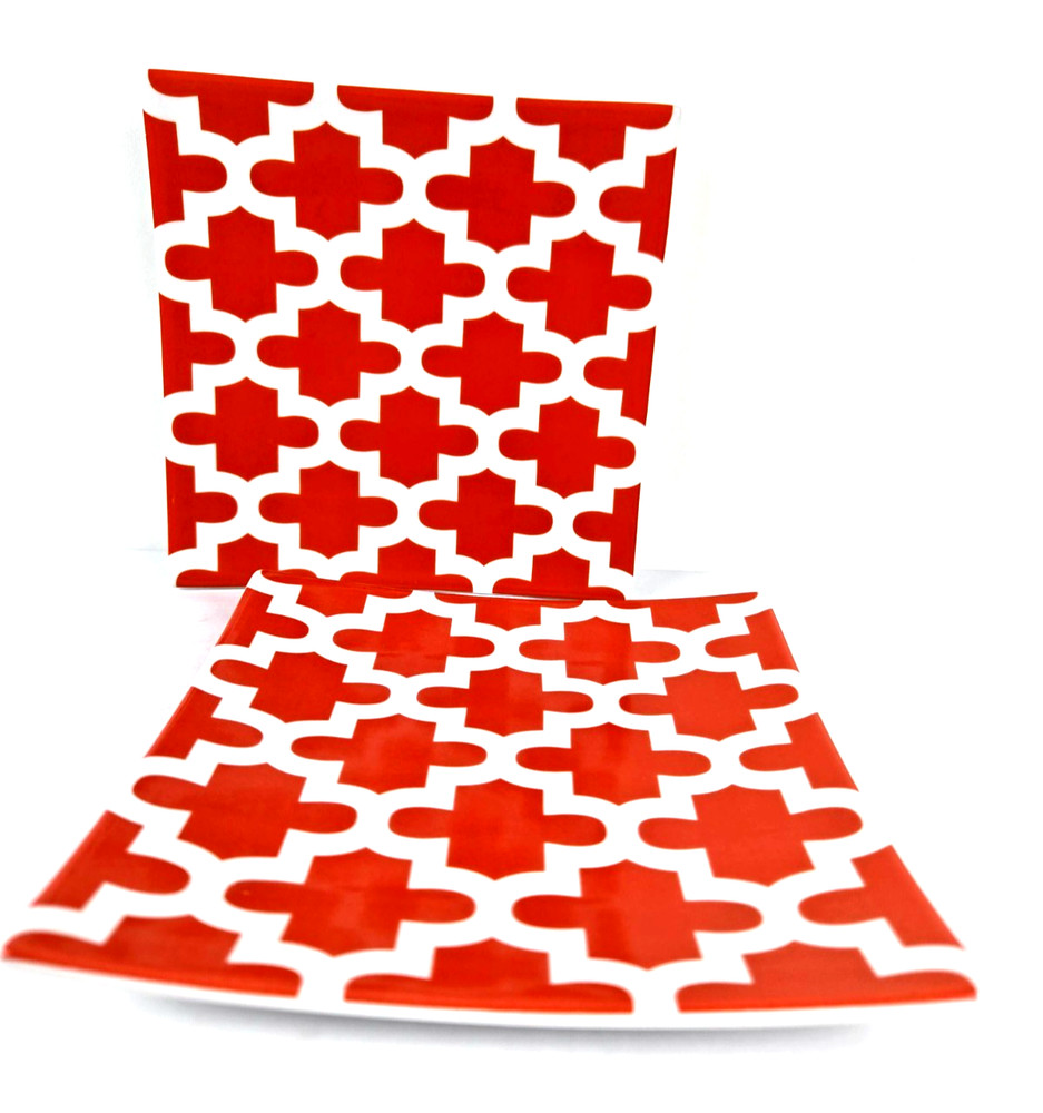 NEW CB2 Crate and Barrel Appetizer Plates Orange & White Square Set of 2