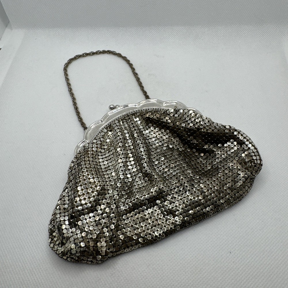 Vintage Whiting & Davis Art Deco Mesh Evening Bag Flapper Purse Silver Tone 6