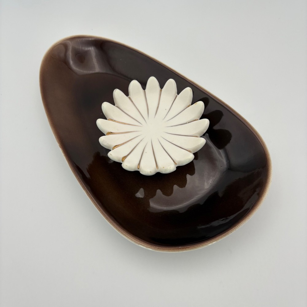 Vintage Ceramic Bowl with Center Flower for Trinkets, Jewelry, etc