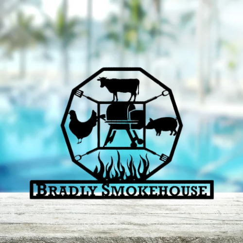 Custom BBQ Name Sign - Personalized BBQ Metal Sign - Smokehouse Metal Sign