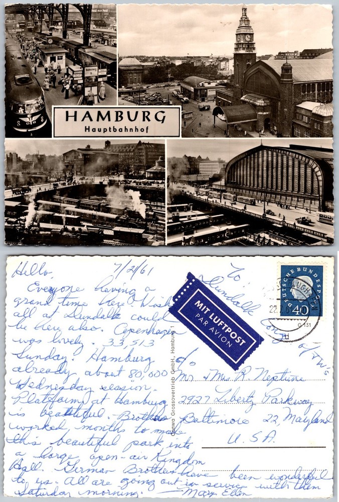 Continental Hamburg Hauptbahnhof Postcard