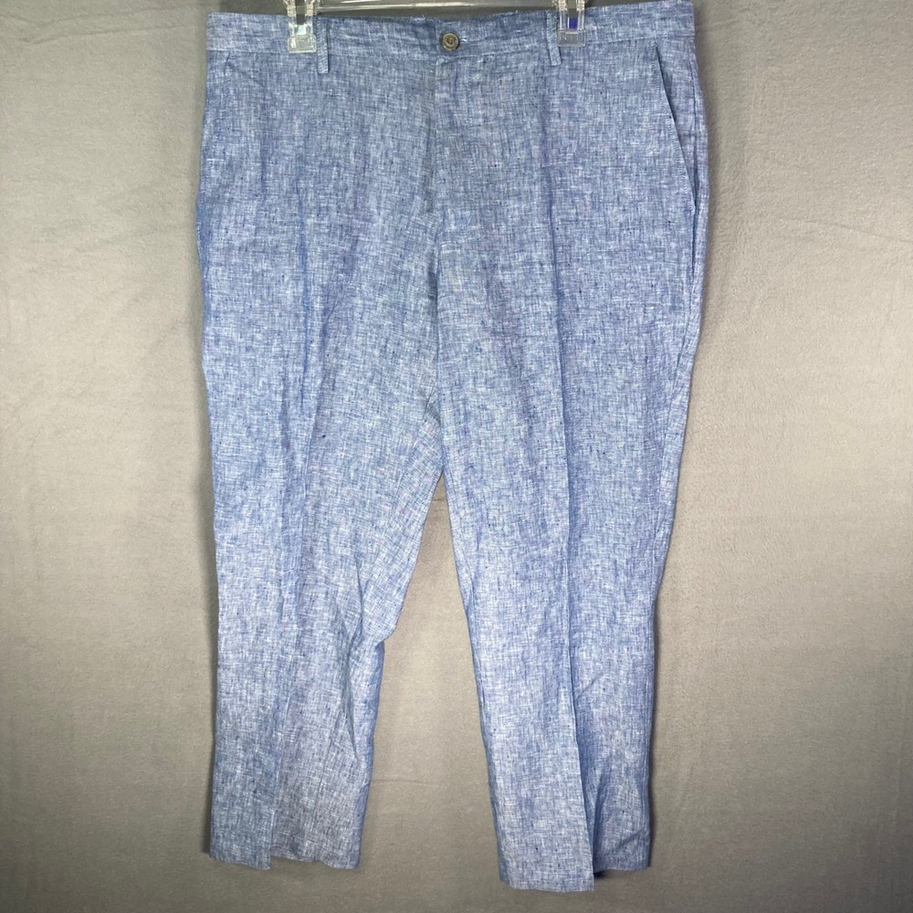 Tasso Elba Linen Chino Pants Mens 36x30 Blue Lightweight Flat Front Summer