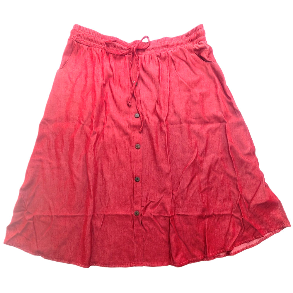 LuLaRoe Marsha Skirt Size Medium Red Chambray A-Line Button Drawstring Pockets