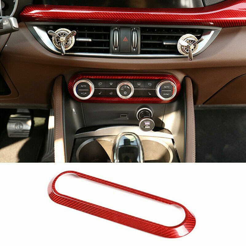 Real Red Carbon Fiber Air Condition Trim Cover Fit for Alfa Romeo Stelvio 17-20