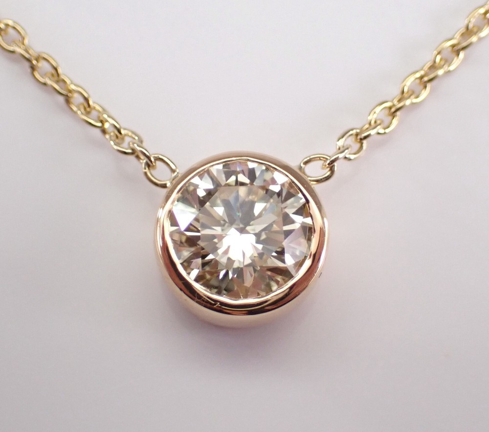 14K Yellow Gold Solitaire Diamond Pendant Charm Necklace