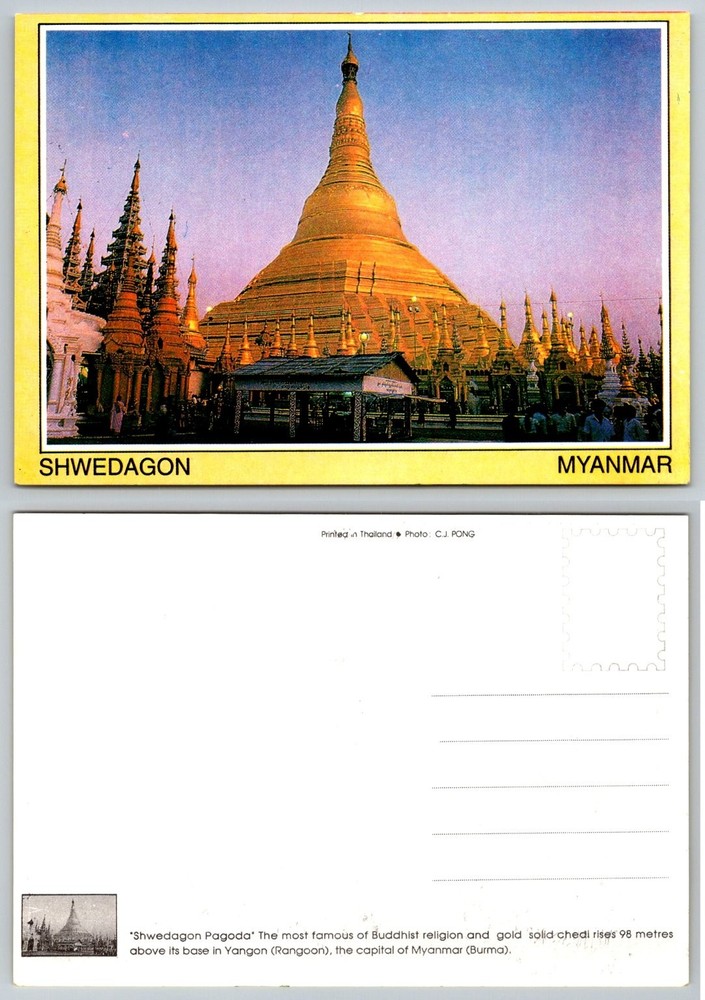 Shwedagon Pagoda Yangon Myanmar Burma Photochrome Postcard