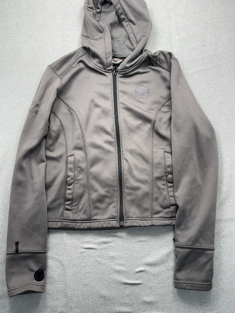 Women's Harley-Davidson Gray Hooded Jacket With Skull Logo Medium