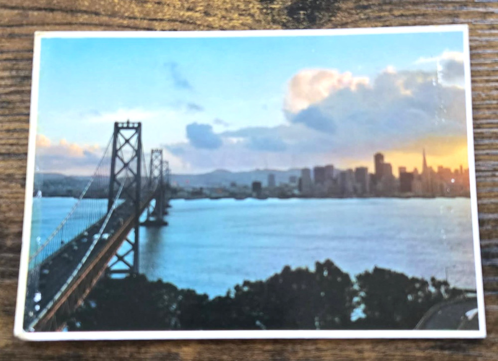 Bay Bridge at Sundown San Francisco California Vintage Postcard Scenic View