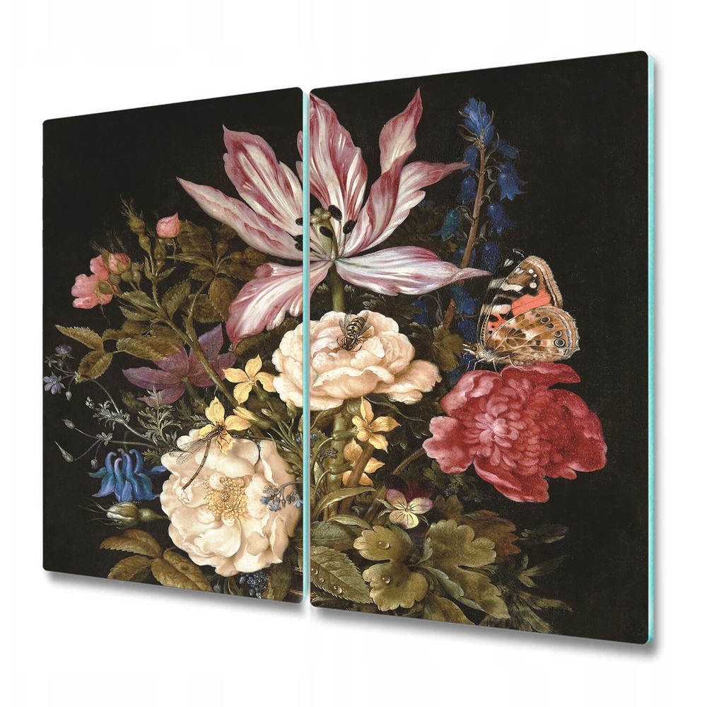 Glass Chopping Board Utensil Board Bouquet of Flowers Dutch Nature Art 2x30x52