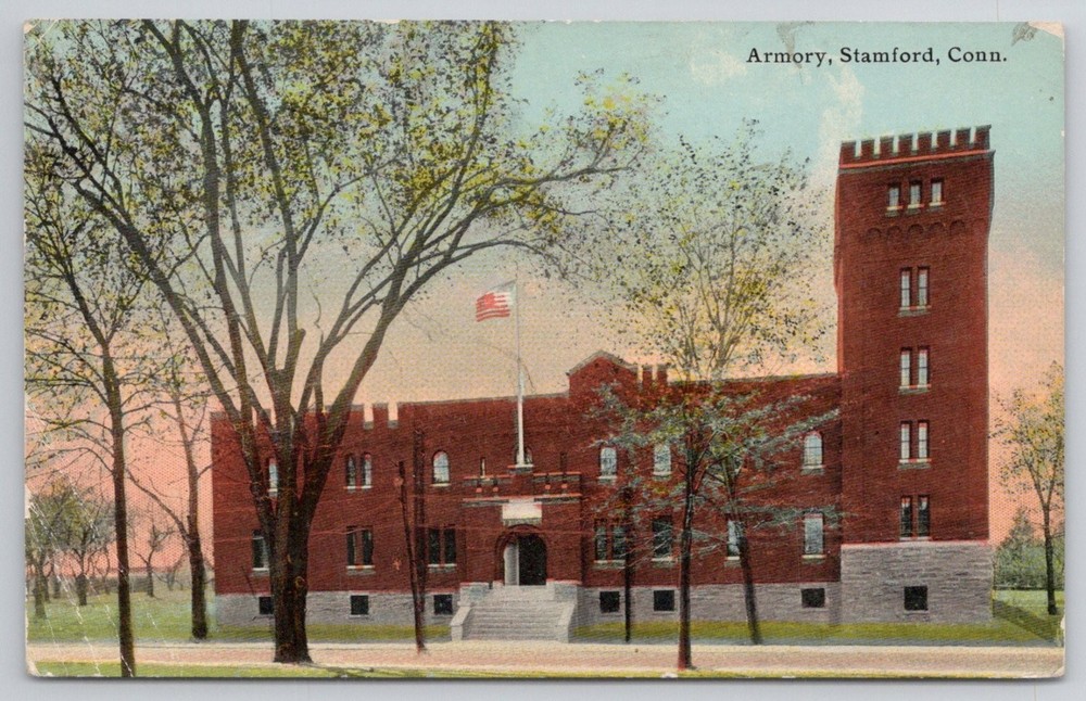Stamford CT Armory Postcard 1918 WWI Era Connecticut Landmark