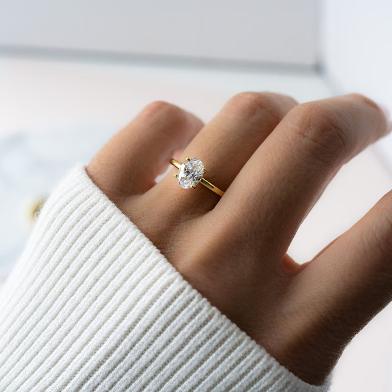 2Ct Oval Cut Simulated Diamond Women's Solitary Band Ring 14k Yellow Gold Plated