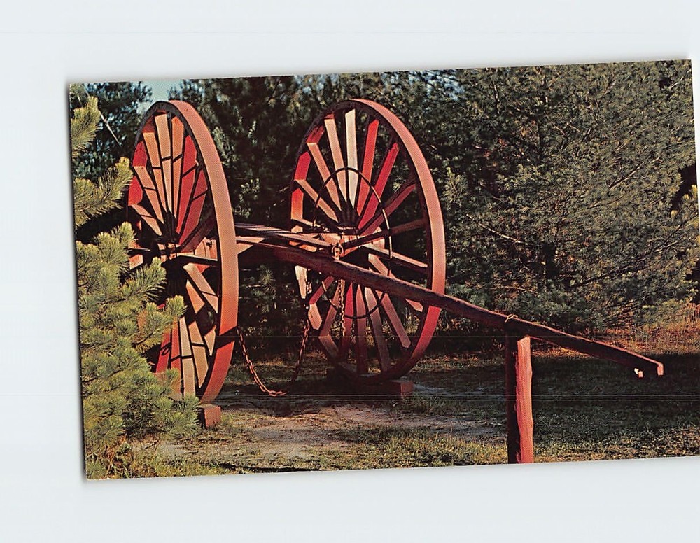 Postcard Paul Bunyan Logging Wheels Hartwick Pines State Park Grayling Michigan