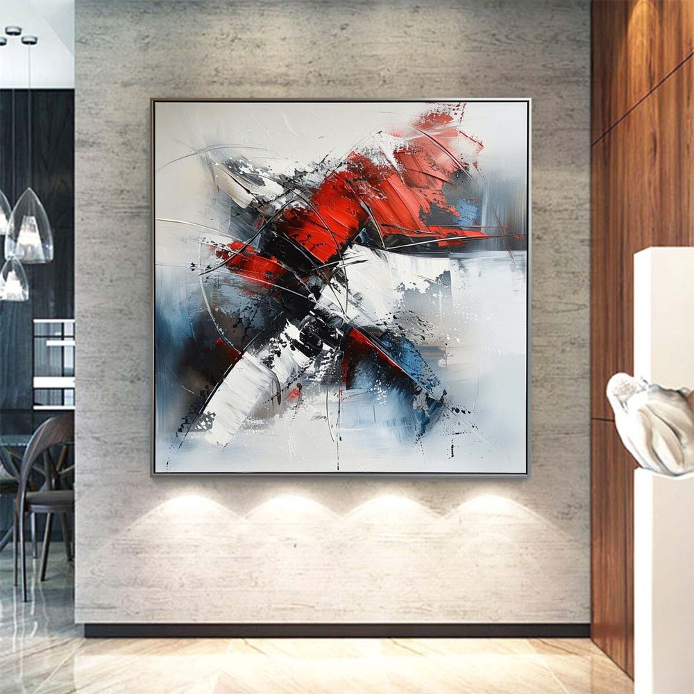Abstract Wall Art Handmade Oil Painting On Canvas Living Room Home Red 31in