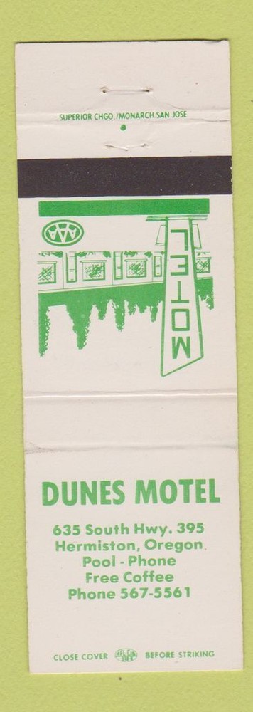 Matchbook Cover - Dunes Motel Hermiston OR