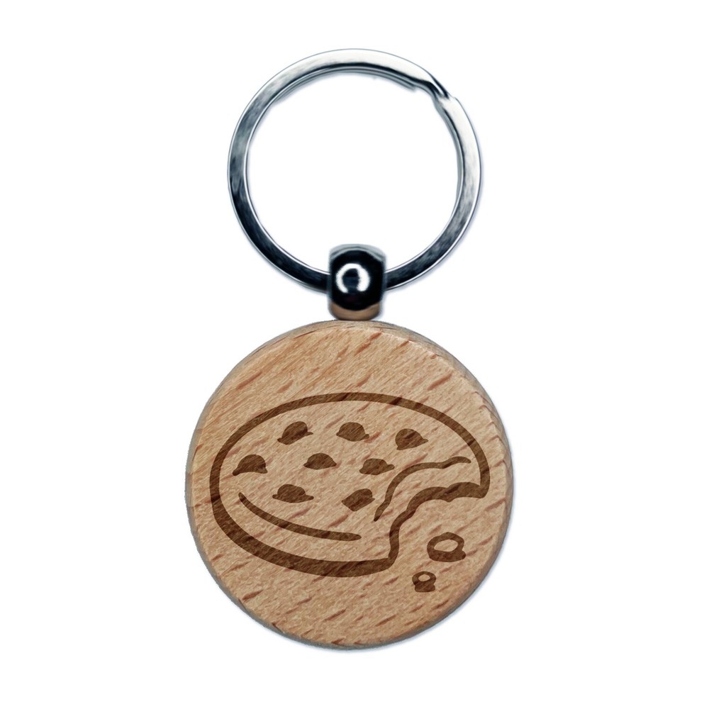 Chocolate Chip Cookie with Crumbs Engraved Wood Round Keychain Tag Charm