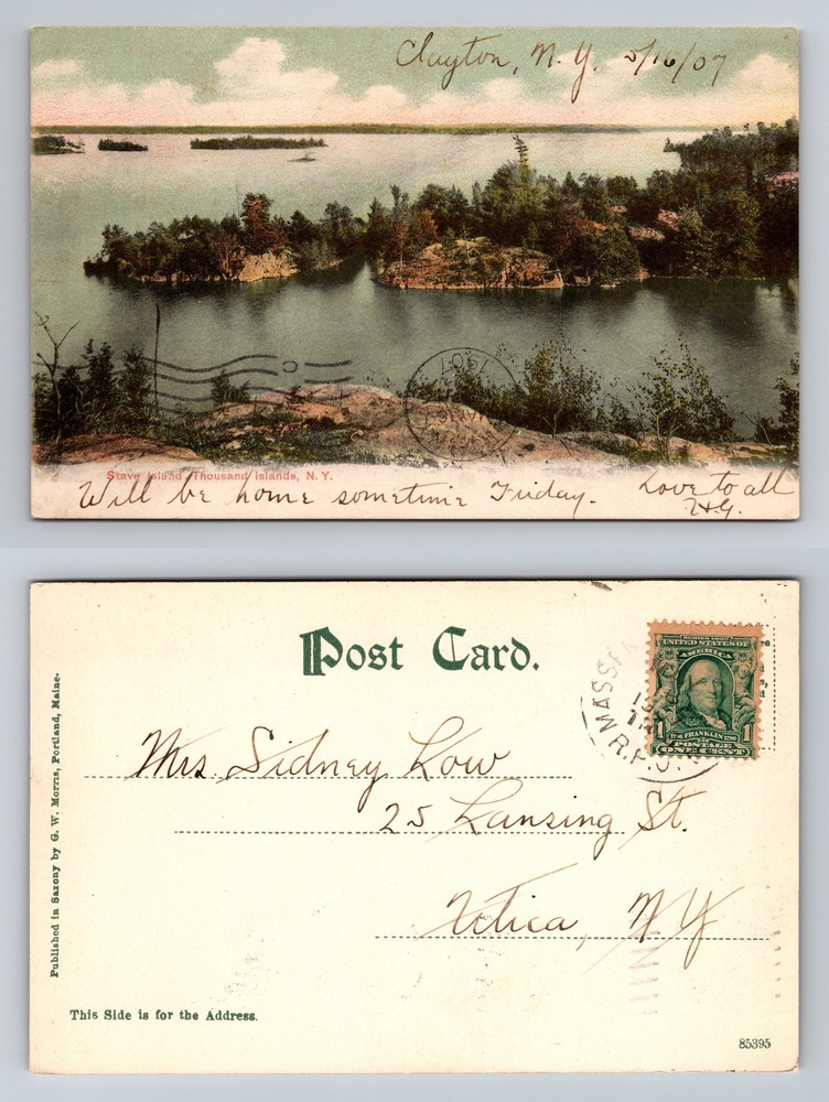 Thousand Islands, NY-New York, Stave Island River Clayton Vintage c1907 Postcard