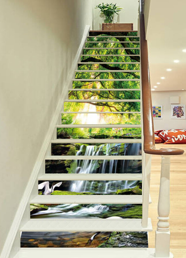 3D Waterfall Lake Stair Risers Vinyl Wallpaper Mural Decoration AZ377