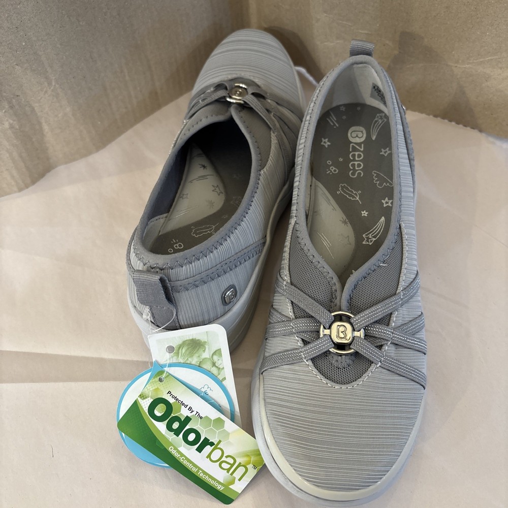 NWT Women's BZees Comfort Shoes 8.5M Rosie Gray Fabric Casual Slip-On Cloud