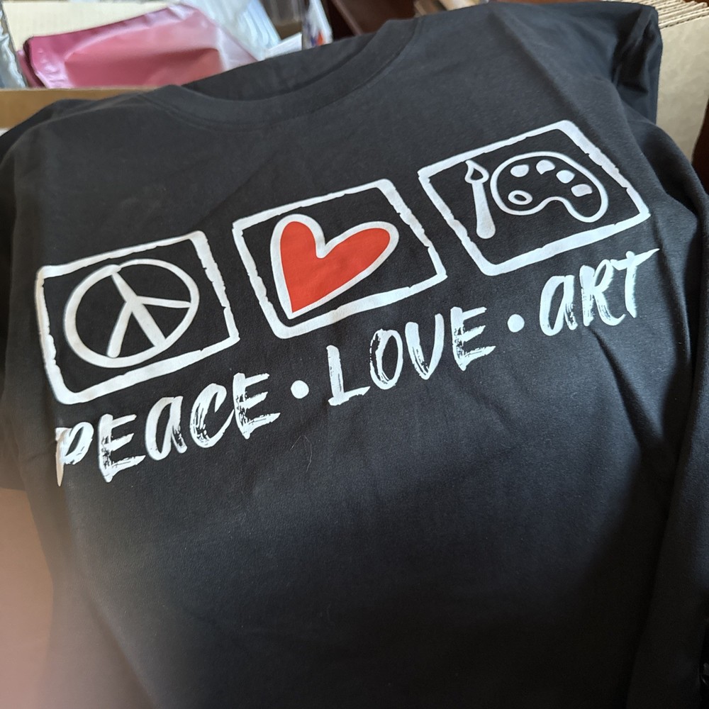 Peace Love Art Graphic T-Shirt Large Cotton NEW Shipping Included