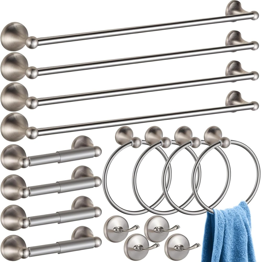 Gisafai 16 Pcs Bathroom Hardware Accessories Set Adjustable Expandable Silver