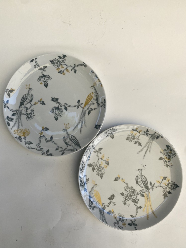 2 - Villeroy & Boch Vivo Limited Ed Breakfast Plates Peacock Gold White Gray