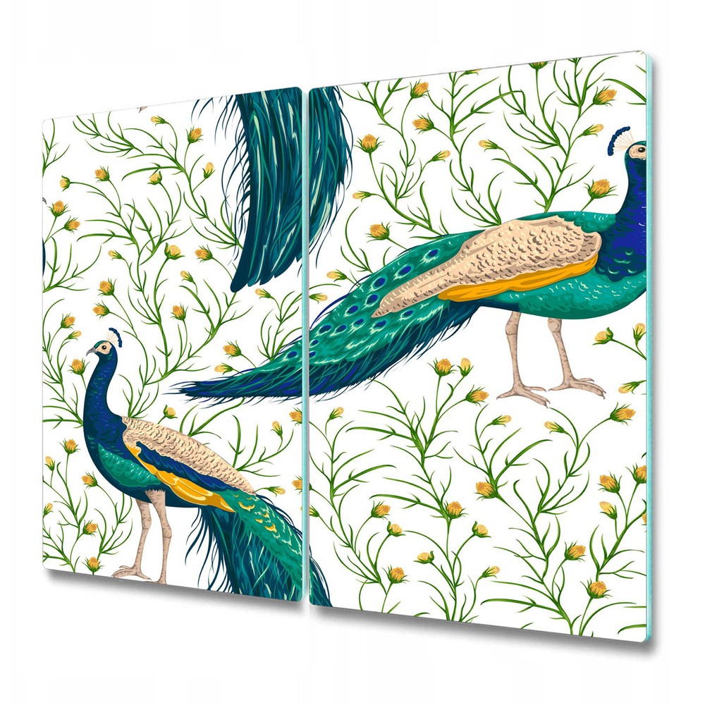 Glass Surface Protector Worktop saver Peacock Birds Animals green 2x30x52