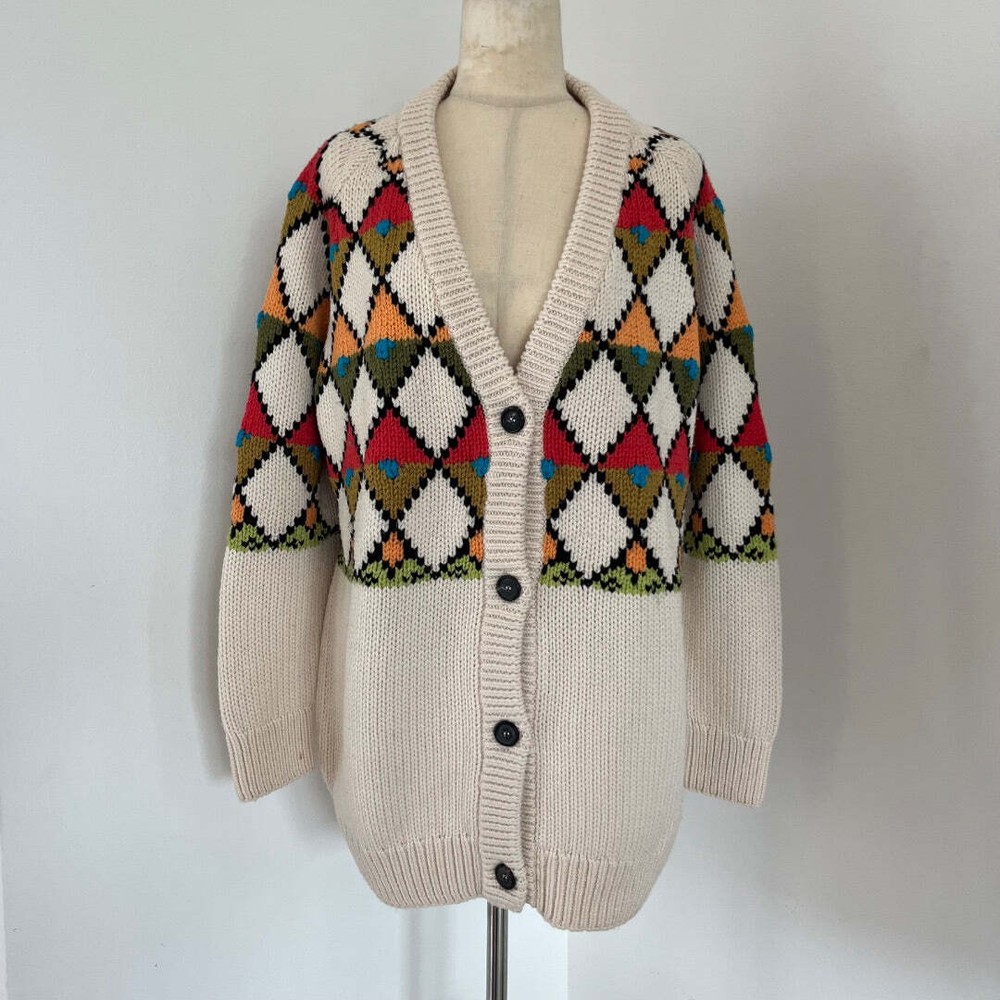 Miu Miu Beige Oversized Button Up Wool Cardigan Multicolor