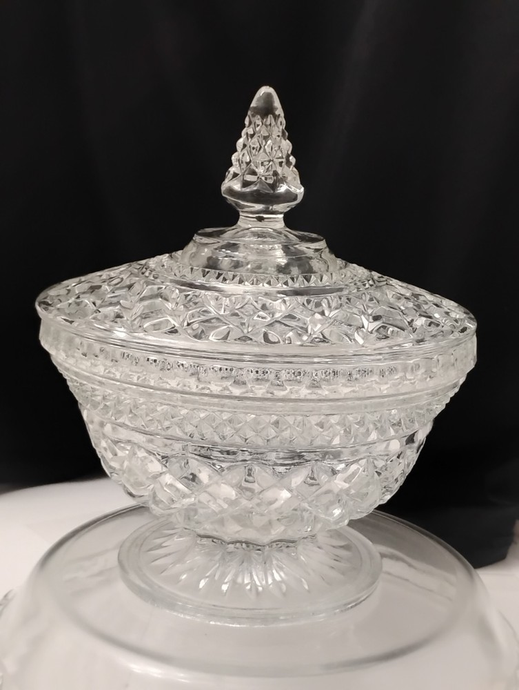 Vintage Anchor Hocking Wexford Footed Lidded Compote Pressed Glass Candy Dish
