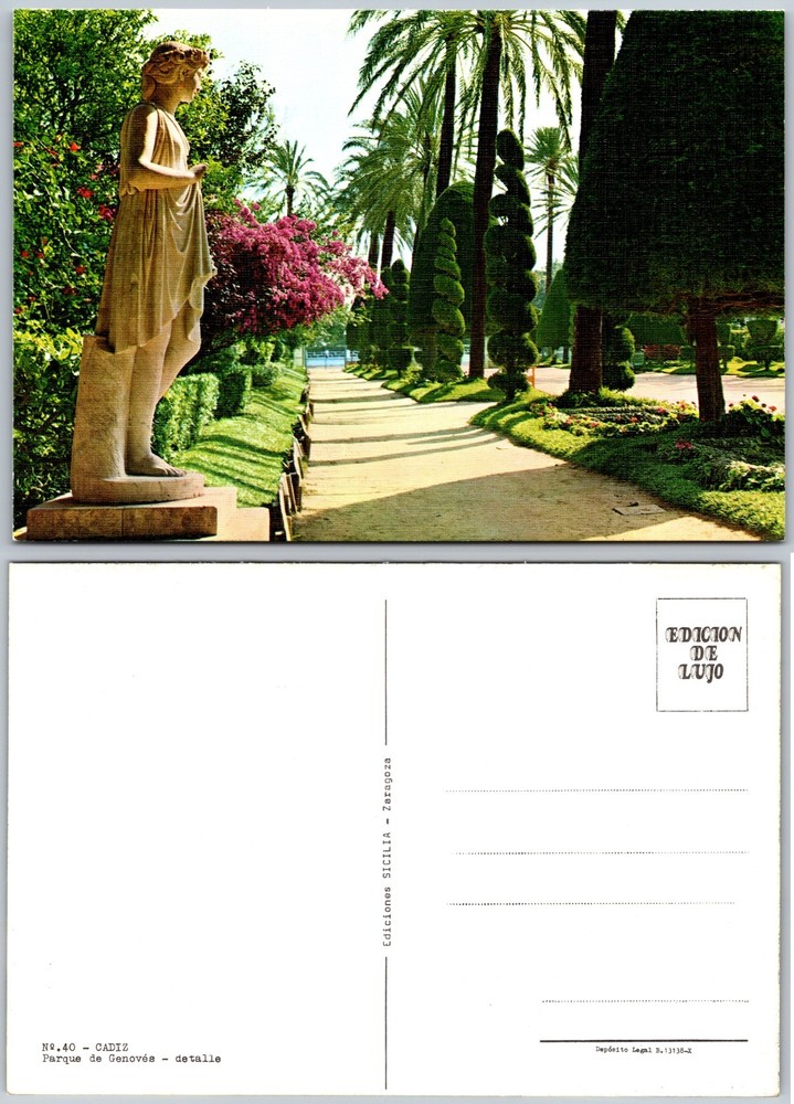 Continental Cadiz Parque De Genoves Statue Postcard