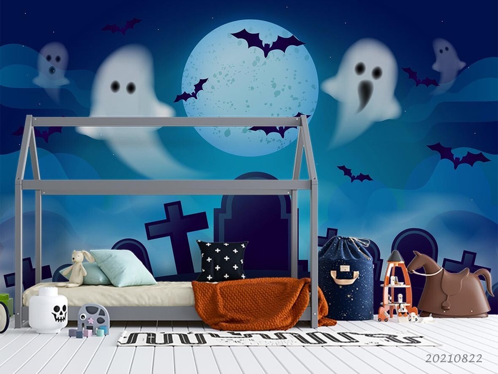 3D Halloween Graveyard Ghost Wall Mural Sticker for Spooky Decor 2023