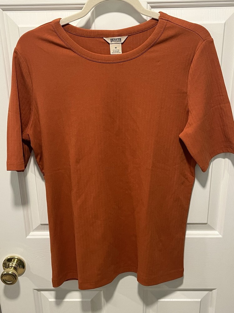 Duluth Trading Co Ribbed T Shirt Short Sleeve Orange Mens Medium Cotton Spandex