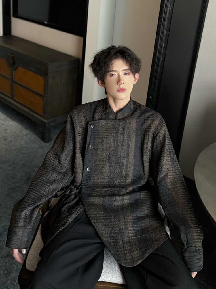 Patchwork Men Shirt Y2K Streetwear Vintage Hip Hop Casual Oversized Top