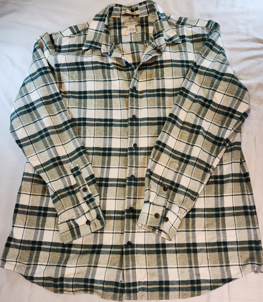 L.L. Bean Men's Slightly Fitted Flannel Plaid Shirt XL-Tall Green 100% Cotton