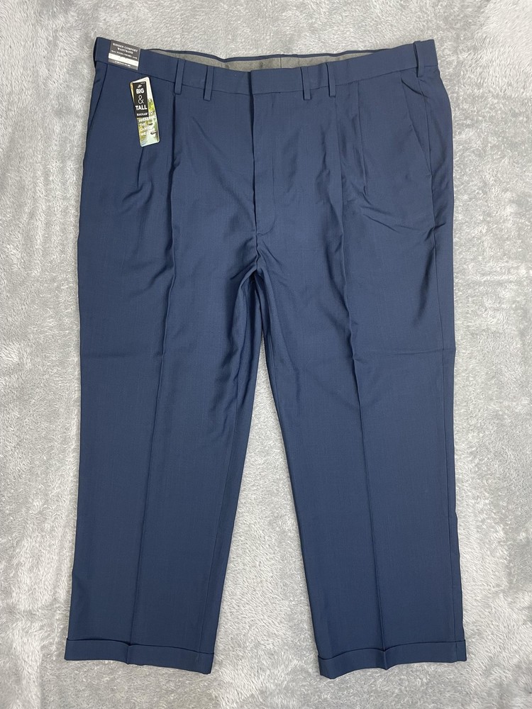Haggar Premium Comfort Dress Pants Mens 48x29 Blue Classic Fit Pleated Stretch