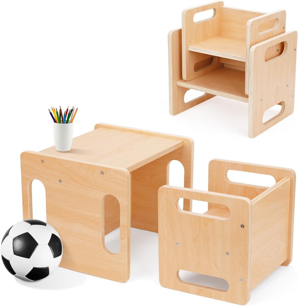 Montessori Weaning Table and Chair Set, Kids Activity Onesize, Wood Color