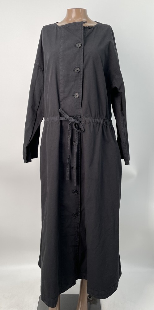 Toast Women's Poplin Dress Black Size L Button Through Cotton/Linen Garment-Dyed