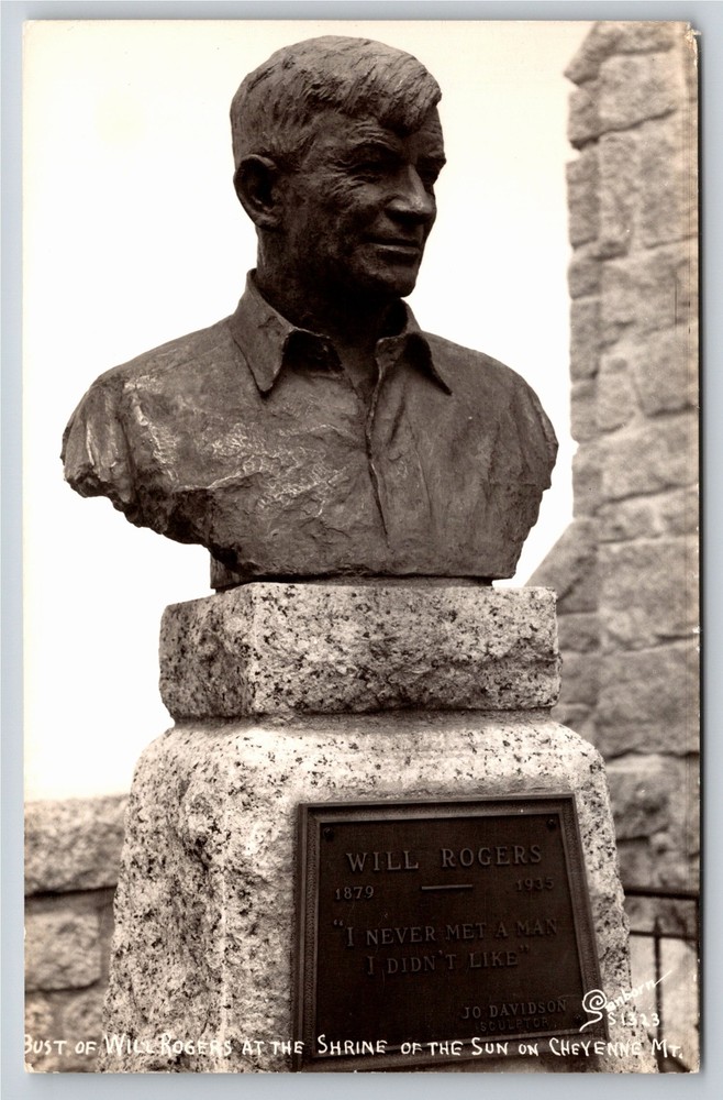 RPPC~Bust of Will Rogers Shrine of Sun Cheyenne Mountain~Real Photo Postcard