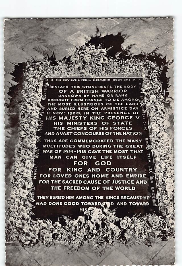 Postcard Grave of the Unknown Warrior Westminster Abbey London England