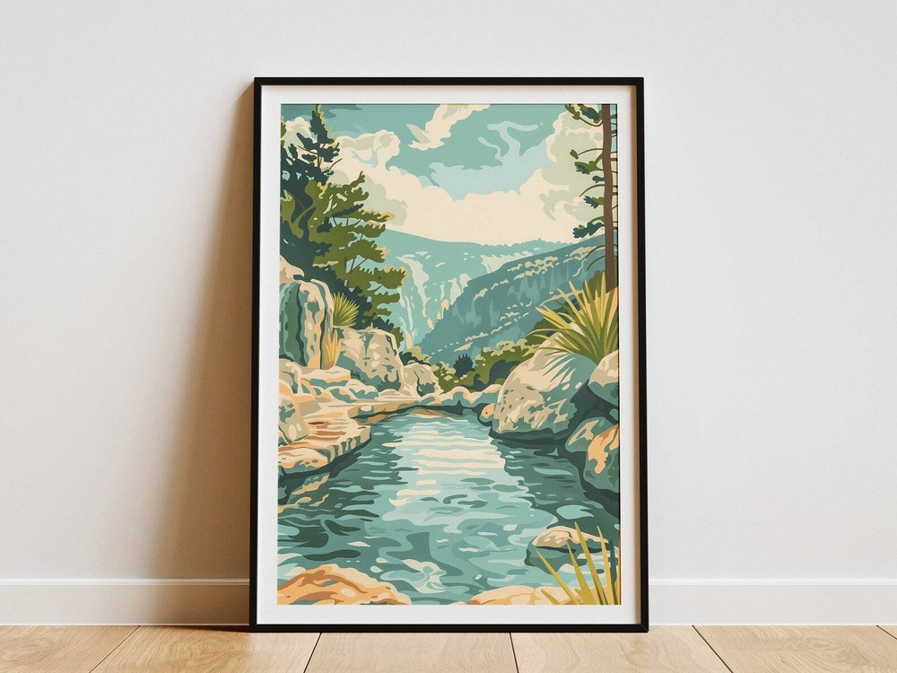 Vintage National Park Poster Landscape Art Print Mountain Stream Nature Scene