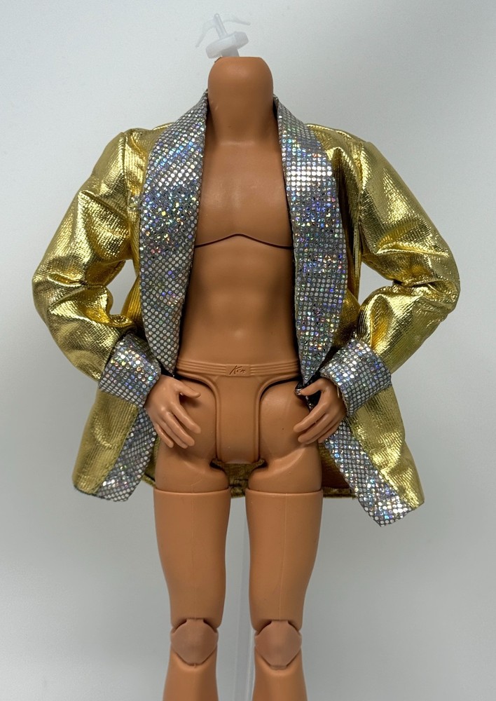 Barbie Loves Elvis Presley Ken Doll Outfit Sparkly Gold Metallic Jacket Blazer