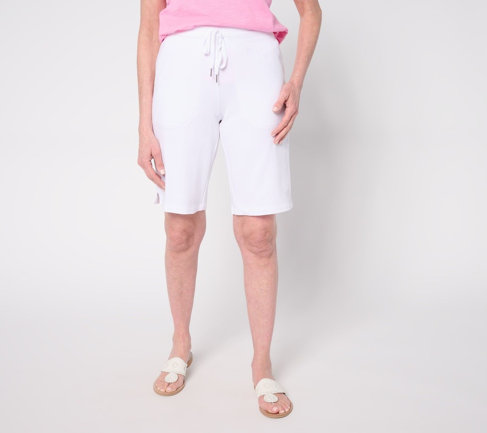 Denim & Co. Women's Shorts Sz L Active French Terry Pull-On Bermuda White