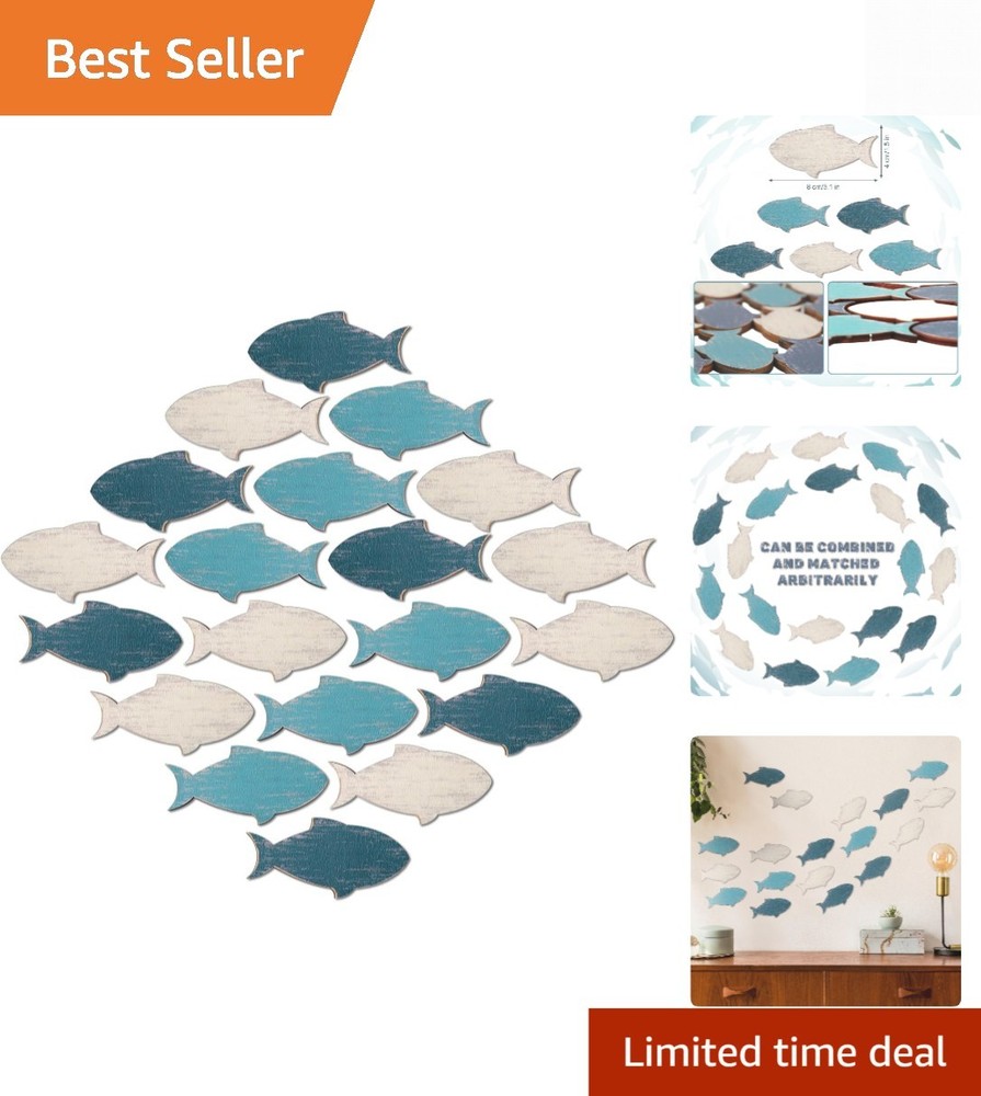 20 Pcs Wooden Fish Wall Decor Nautical Coastal Wood Wall Art Nursery Beach Wo...