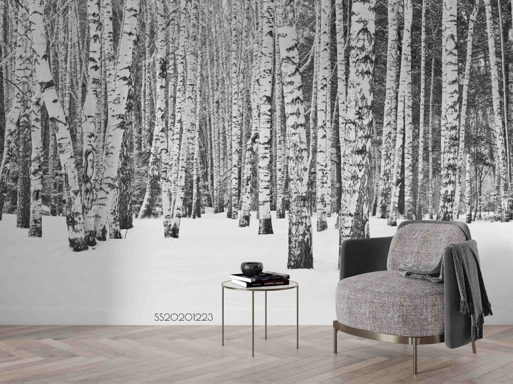 3D Birch Forest Winter Landscape Wall Murals Wallpaper Murals Wall Sticker