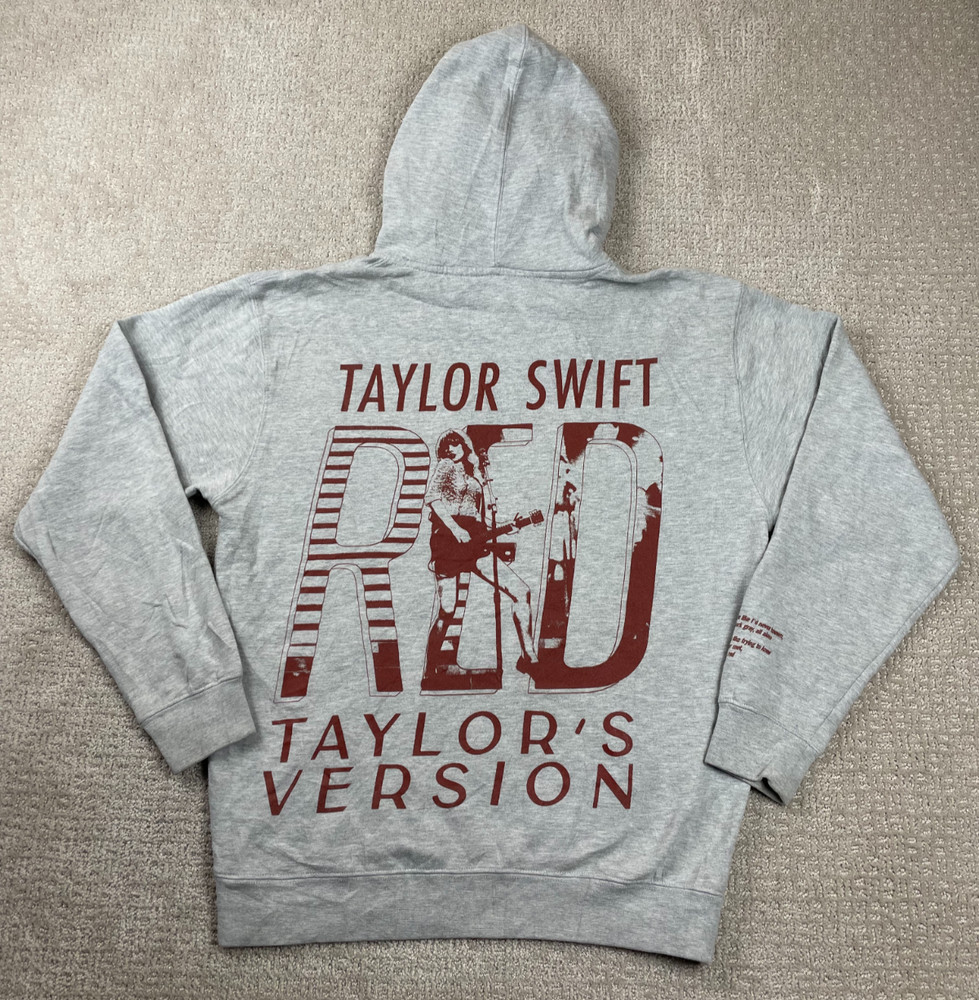 Taylor Swift Hoodie Womens M Gray RED Taylor's Version Graphic Fleece Sweatshirt