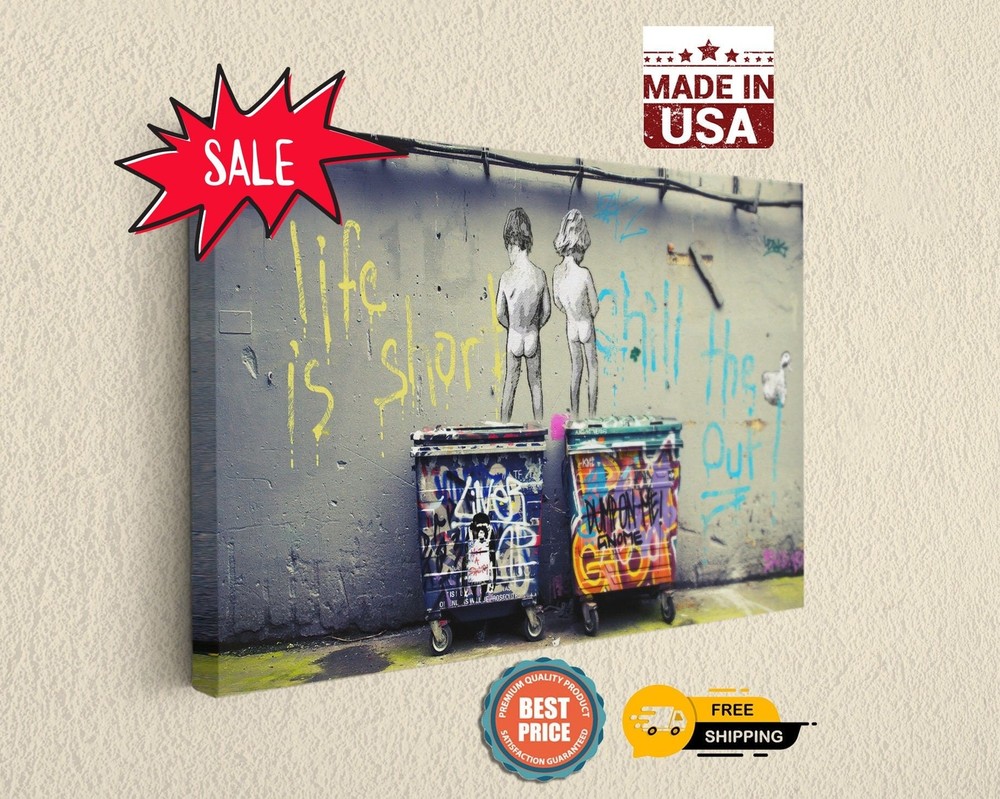 Banksy Canvas Print Peeing Boys Contemporary Wall Art Decor Durable
