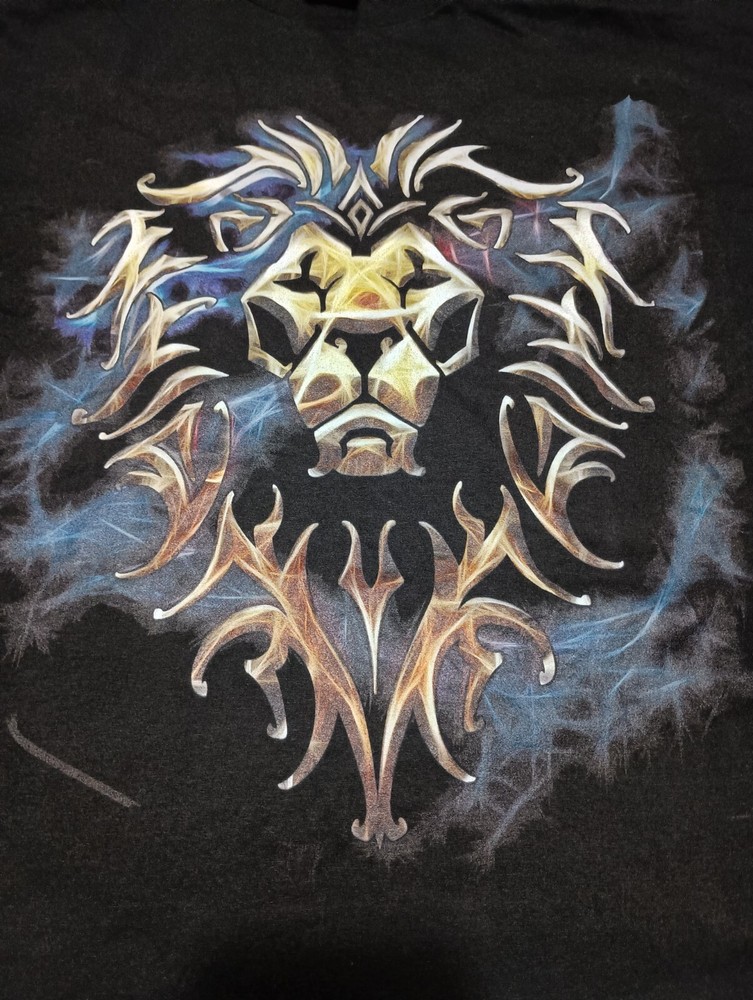 World Of Warcraft Alliance Lion Logo Men's Black T-shirt Size 4XL